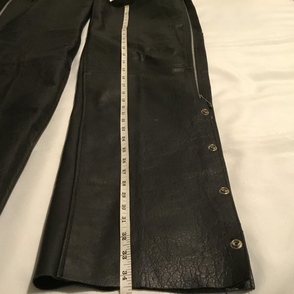 Silver Bike Adult Leather Chaps Size Medium Black Full Zip Leg Adjustable Waist - Picture 7 of 13